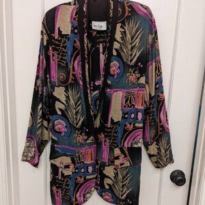 Vintage Laura Kieffer Women's Sz 8 Boho Jacket LS Bold Print Y2K Artsy Ren Faire